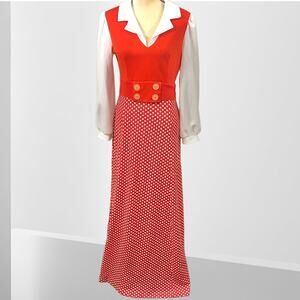 Patricia Fair Vintage 70’s Orange Maxi Polka Dot Dress Size S/M